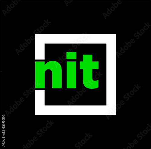 Green nit company name initial letters monogram. nit BRAND ICON in white frame on black background