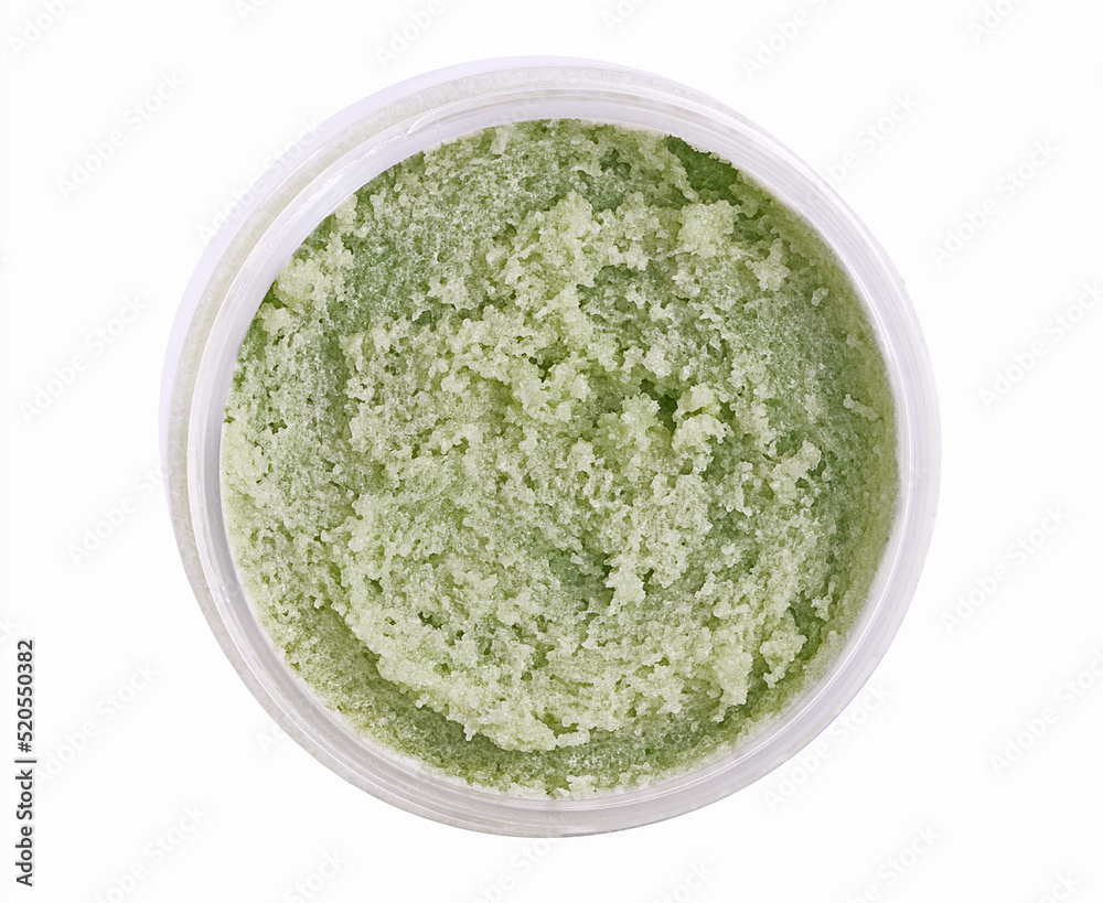 Green natural body scrub isolated on white background Green natural body scrub isolated on white background