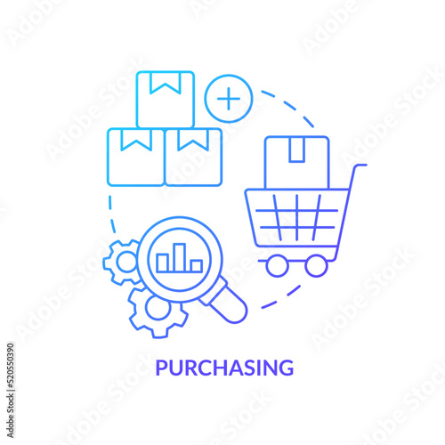Purchasing blue gradient concept icon. Products and materials. Element of supply chain management abstract idea thin line illustration. Isolated outline drawing. Myriad Pro-Bold font used