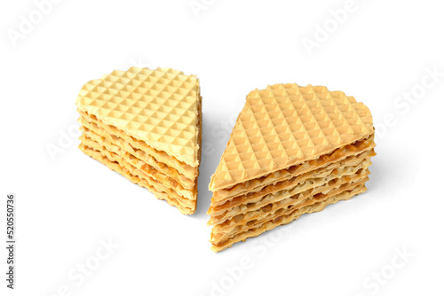 Slice of waffle cake with cooked sweetened condensed milk isolated on white background.