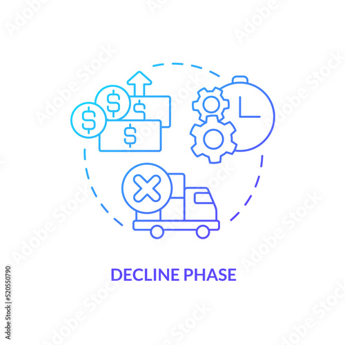 Decline phase blue gradient concept icon. Reduce of consumption. Stage of product lifecycle abstract idea thin line illustration. Isolated outline drawing. Myriad Pro-Bold font used