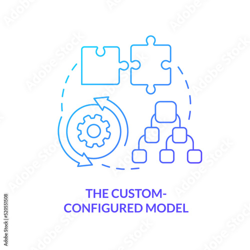 Custom configured model blue gradient concept icon. Product changing options. Supply chain type abstract idea thin line illustration. Isolated outline drawing. Myriad Pro-Bold font used