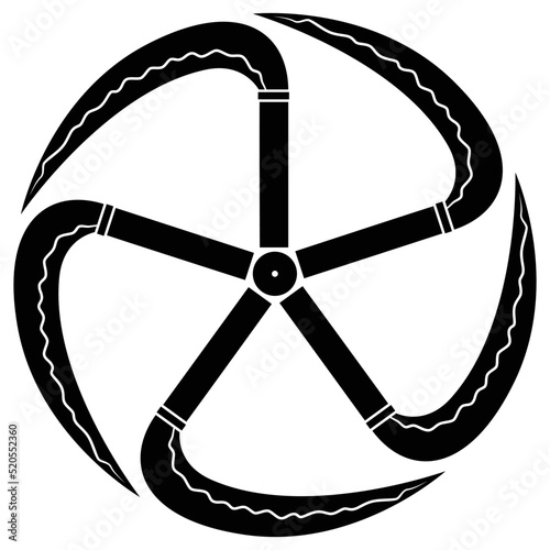 家紋です。五つ鎌車といいます。