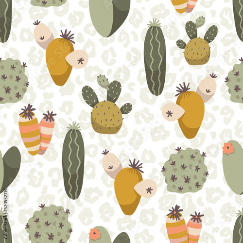 Bohemian Wild Cactus Plants Vector Seamless Pattern