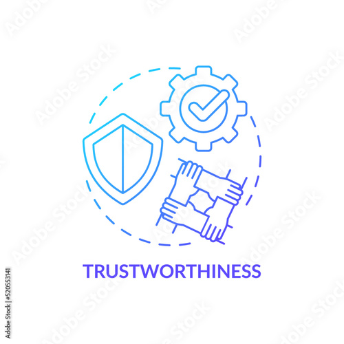 Trustworthiness blue gradient concept icon. Type of business ethics abstract idea thin line illustration. Teamwork and collaboration. Isolated outline drawing. Myriad Pro-Bold font used