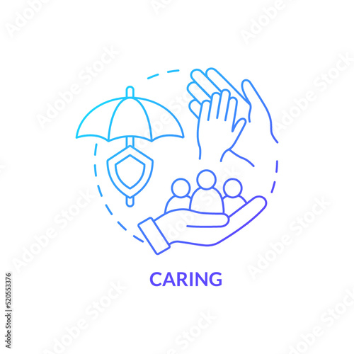 Caring blue gradient concept icon. Type of business ethics abstract idea thin line illustration. Kindness in interpersonal relationships. Isolated outline drawing. Myriad Pro-Bold font used