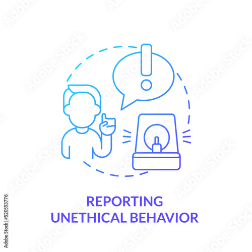 Reporting unethical behavior blue gradient concept icon. Ethics in customer dealings abstract idea thin line illustration. Violations. Isolated outline drawing. Myriad Pro-Bold font used