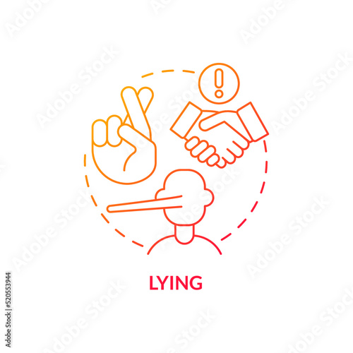 Lying red gradient concept icon. Unethical organizational behavior abstract idea thin line illustration. Misleading. Morally wrong action. Isolated outline drawing. Myriad Pro-Bold font used