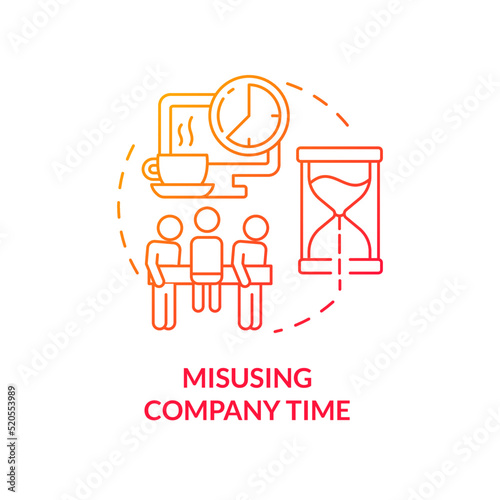 Misusing company time red gradient concept icon. Unethical behavior abstract idea thin line illustration. Time theft. Decreased productivity. Isolated outline drawing. Myriad Pro-Bold font used photo