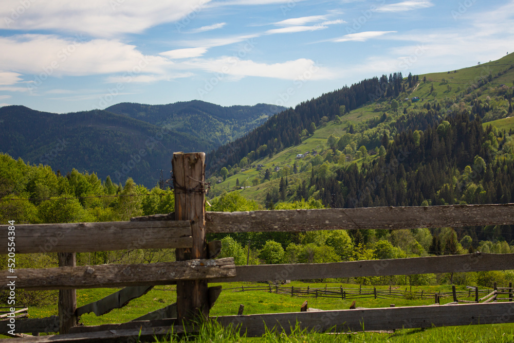 Wooden fence in the Carpathian mountains