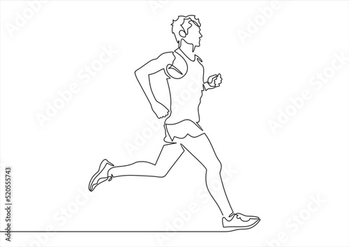 Continuous line drawing of running man. Vector illustration.