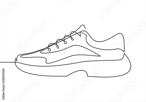 Vector illustration of sneakers. Sports shoes in a line style. Continuous one line