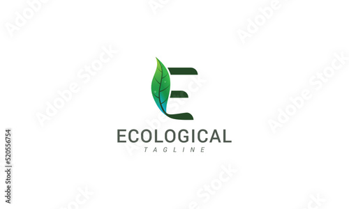Letter  E creative green leafy eco friendly logo