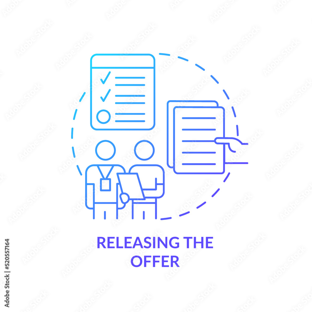 Releasing offer blue gradient concept icon. Employee recruitment. Hiring. Onboarding process abstract idea thin line illustration. Isolated outline drawing. Myriad Pro-Bold font used Releasing offer blue gradient concept icon. Employee recruitment. Hiring. Onboarding process abstract idea thin line illustration. Isolated outline drawing. Myriad Pro-Bold font used