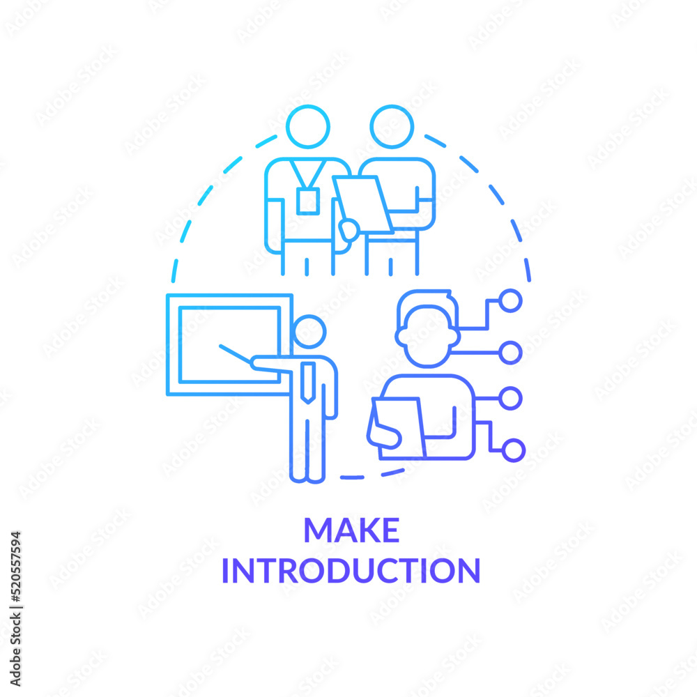 Make introduction blue gradient concept icon. Mentor support. Developing onboarding process abstract idea thin line illustration. Isolated outline drawing. Myriad Pro-Bold font used