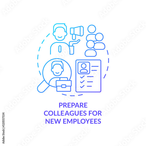 Prepare colleagues for new employees blue gradient concept icon. Developing onboarding process abstract idea thin line illustration. Isolated outline drawing. Myriad Pro-Bold font used