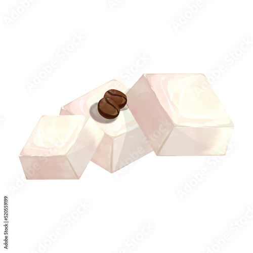 White chocolate cubes with coffee bean watercolor vector design