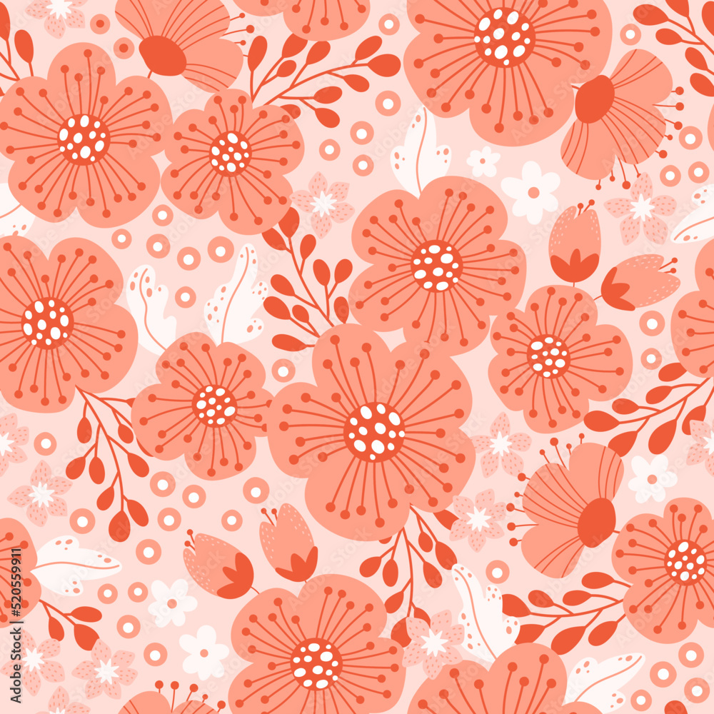 Peach flowers seamless pattern Peach flowers seamless pattern