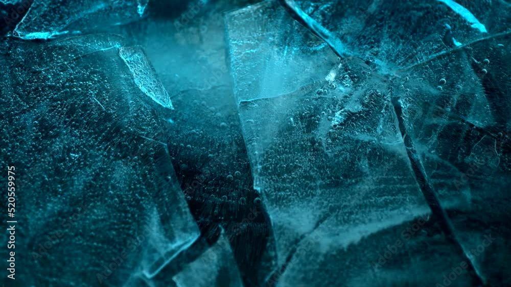 Blue ice breaks in slow motion