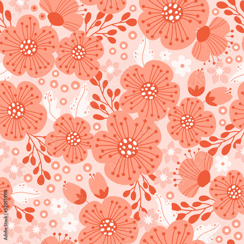 Peach flowers seamless pattern