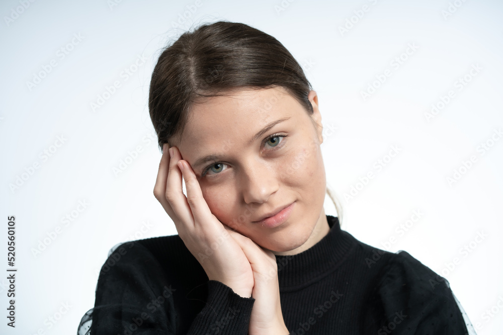 Happy Young woman with attitude wearing black on white Background, Happy Young woman with attitude wearing black on white Background,