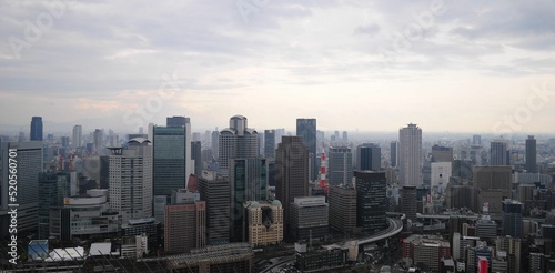 Photography Panoramic view of a cityscape on a cloudy day