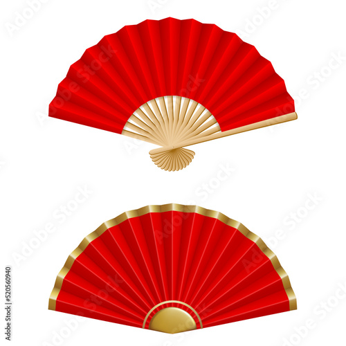 Isolated chinese fans illustration. red folding fans for chinese new year and mid autumn festival decorations