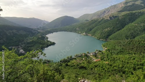 Beautiful shot of Scanno heart-shaped lake in the Apennines mountains photo