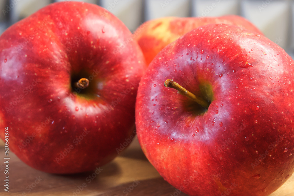 Several ripe red apples, close-up shot. Beautiful fruits. Several ripe red apples, close-up shot. Beautiful fruits.