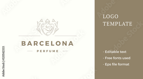 Flowers with bottle logo emblem design template vector illustration in minimal line art style