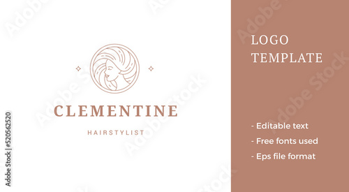 Female portrait logo emblem design template vector illustration in minimal line art style