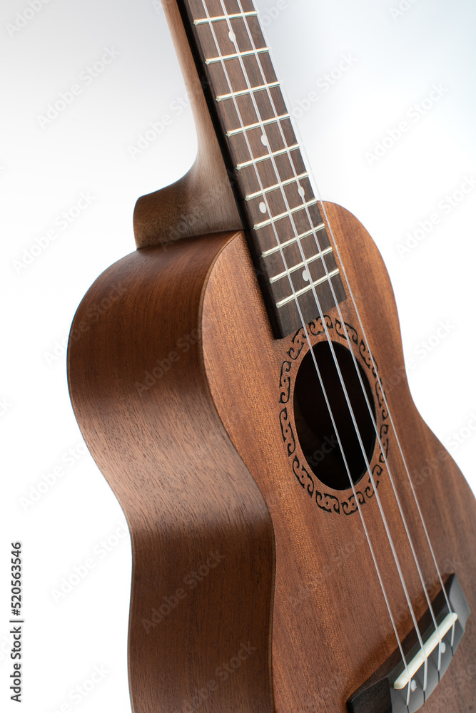 Fototapeta premium Ukulele soundboard with strings on white background