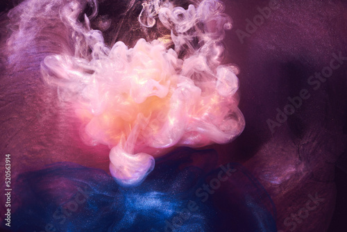 Liquid fluid art abstract background. Pink blue acrylic paint underwater  galactic smoke ocean