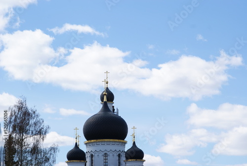 Domes of the Church of the Tikhvin Icon of the Mother of God on the bank of the Klyazma River in the city of Noginsk , Moscow region photo