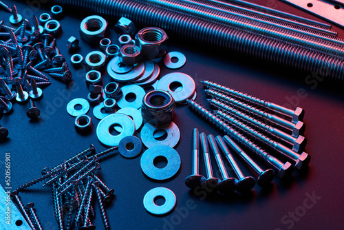 Obraz na plátně Set of bolts nuts nails metal fasteners