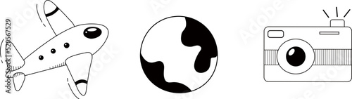 Airplane globe and camera icons
