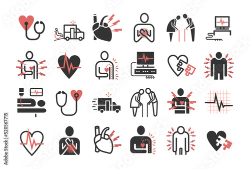 Myocardial infarction line icon. Symptoms, Treatment. Vector signs