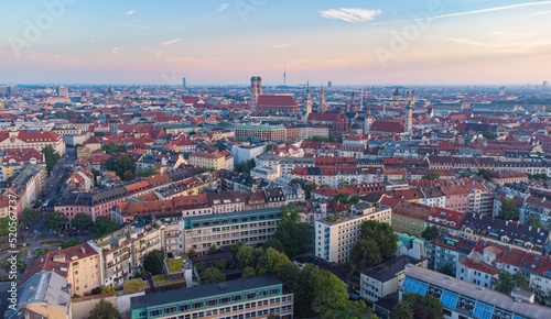 Munich city centre aerial top view on early morning