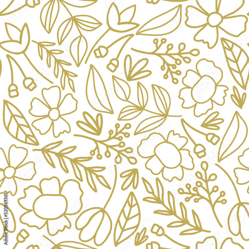 Seamless golden floral pattern on white background