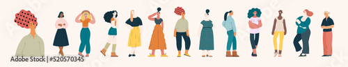 People portrait - Women portratits set -Modern flat vector concept illustration of standing women, user avatars, full-length portraits Illustration on feminism protest, girl power, ethnicity diversity