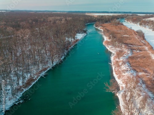 Beautiful view of Dam in upstate New York in wintertime photo