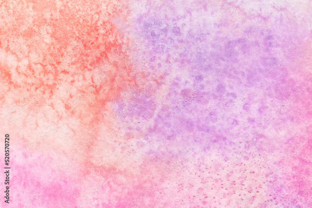 Colorful watercolor texture. Abstract hand-drawn background in pastel pink and purple colors.