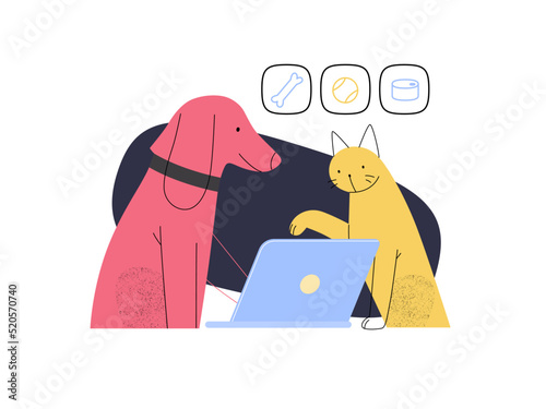 Easy shopping - Online shopping and electronic commerce series - modern flat vector concept illustration of pets doing an order online on laptop. Promotion, discounts, sale and online orders concept