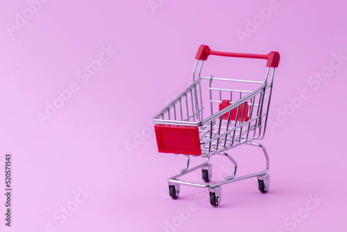 Shopping carts idea showing the financial investment economy has to be planned for e-commerce business success in the online marketplace on pink background.