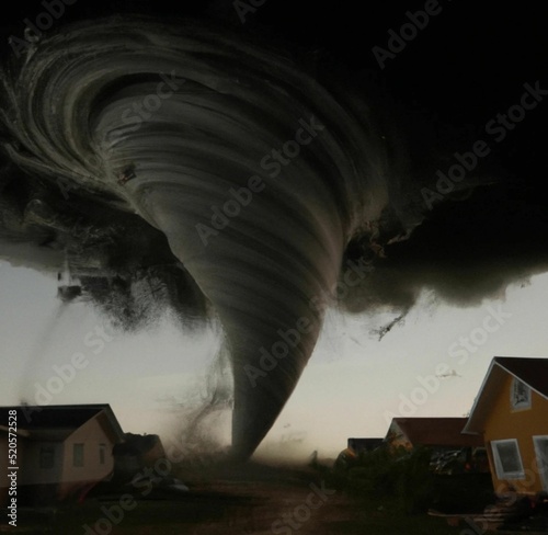 Breathtaking view of a tornado among tiny colorful houses
