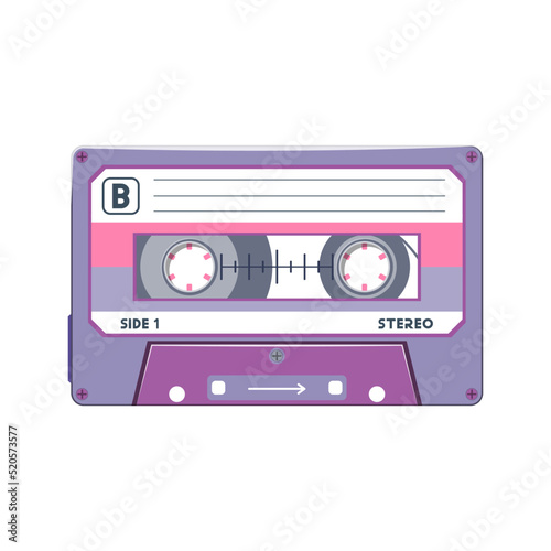 Retro Classic Purple Cassette Tape Clip Art Rainbow Colors Record Music Radio Audio Vintage Cute Case Illustration.
