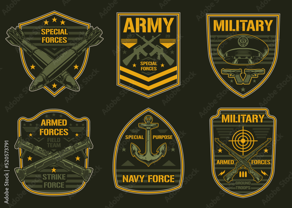 Military soldiers set colorful sticker