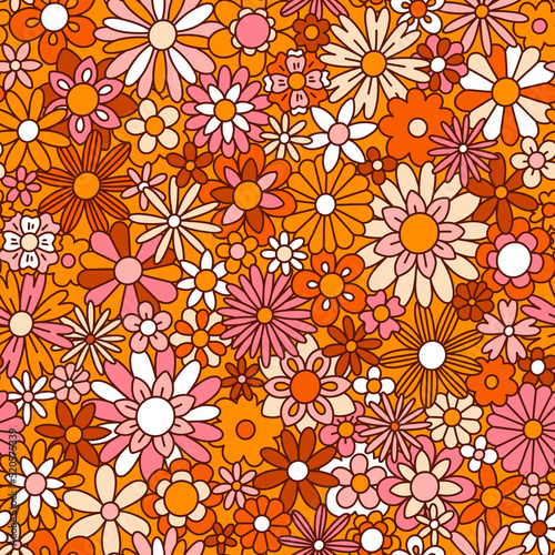 Fun retro orange floral vector pattern