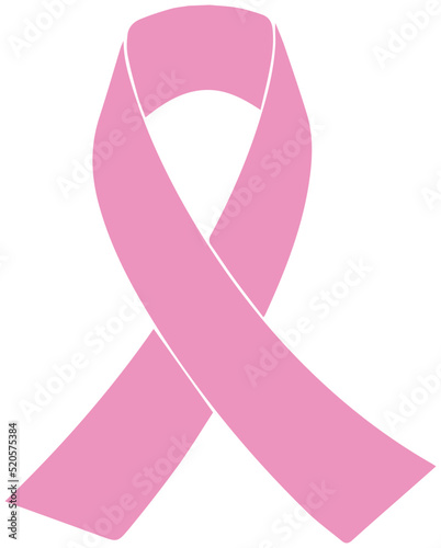 Digital illustration of a pink cancer awareness ribbon on a white background