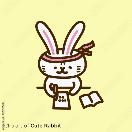 ウサギのキャラクターイラストシリーズ　「受験勉強するウサギ」